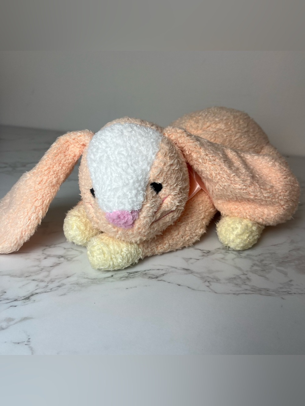 Vintage Ty Baby Bunny Rabbit Plush Peach Pink Floppy Ear Rattle Toy Soft Lovey